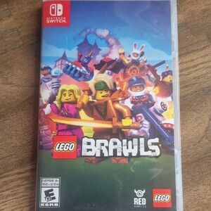 Lego Brawls Game Cover with Green, Pink, Blue and Purple Minifigures